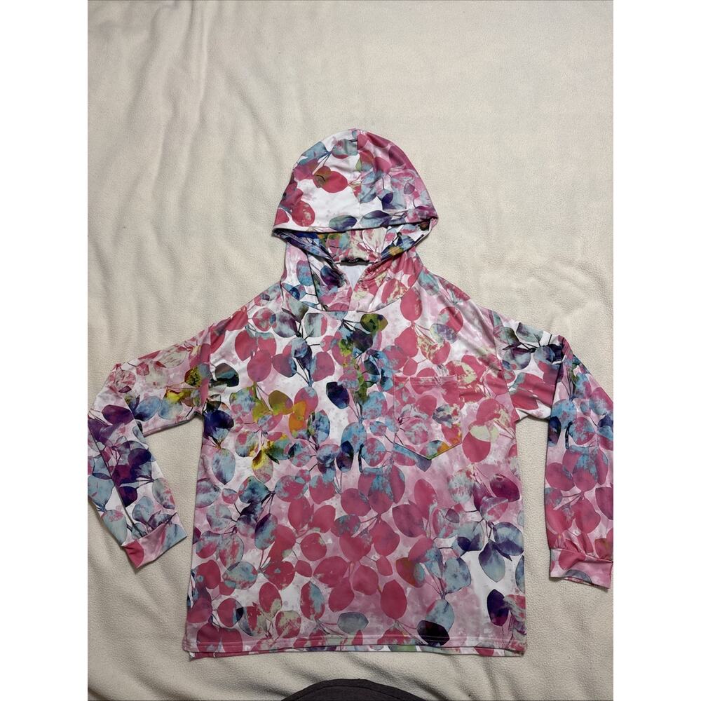 Lily by Firmiana Hoodie Womens Large Floral Print Pullover Lightweight Pocket